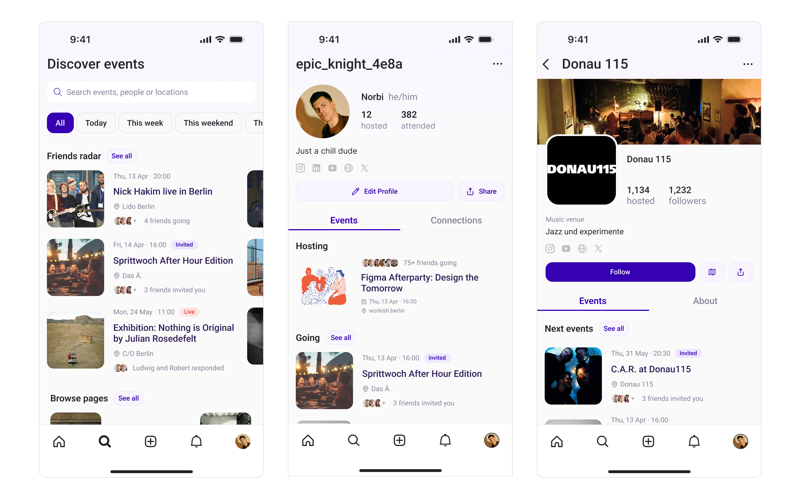 Event details and RSVP flow interface